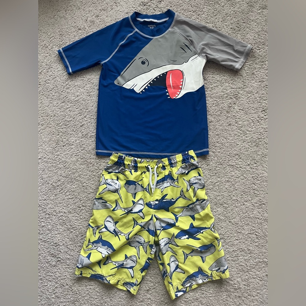 Carter's Vibrant Shark Swim Trunks & Rashguard Set